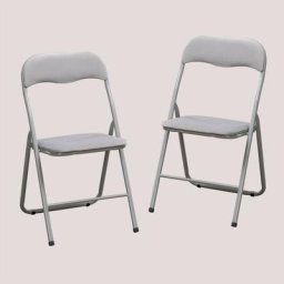 Pack 2 Chaises Pliantes en Velours Iraida Sklum Gris Perle - Gris Perle
