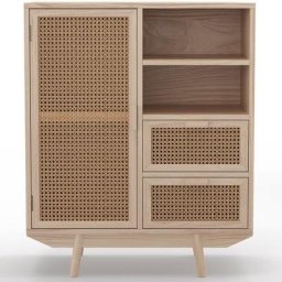 Meuble de rangement Cannage en bois naturel, style Boho Bali - Treys Naturel - Rotin, Bois de