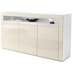 Buffet Commode Dressoir Crédence Valencia Blanc, haute brillance & tons naturels - Crème haute