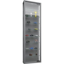 Stano Maxi Vitrine, 1 porte vitrée, éclairage led inclus, à fixer au mur, argenté. - Argent