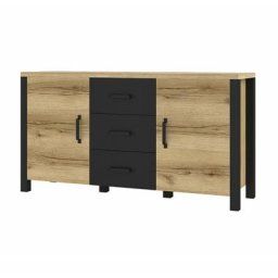 Buffet 150cm collection darwin. Couleur chêne clair et noir. 2 portes et 3 tiroirs - Marron - Bois