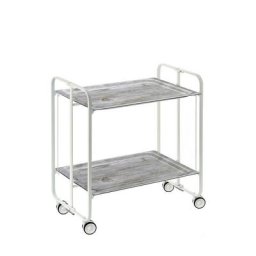 Don Hierro - Table roulante pliante bauhaus châssis blanc, 2 plateaux - Pin vieilli
