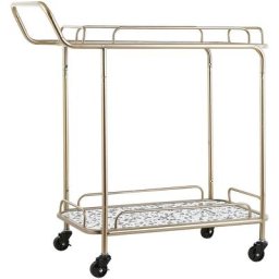 Desserte de Cuisine Effet Terrazzo à Roulette Blanche et Dore Pratique pour Salle à Manger Glamour