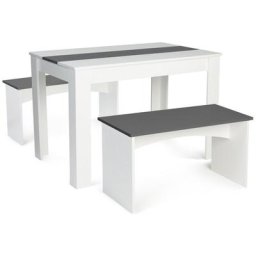 Ensemble table à manger et 2 bancs rozy 4 personnes blanc et gris 110 cm - Blanc