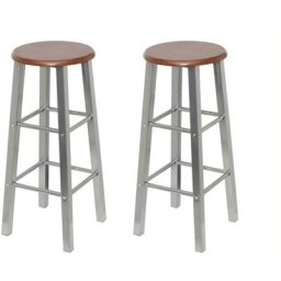 Tabouret de bar lot de 2 métal avec siège en mdf Vidaxl argenté et marron