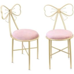 Unho - Chaise Coiffeuse Lot de 2 - Fauteuil Noeud Papillon en Fer et Velours 29x29x80cm Chaise