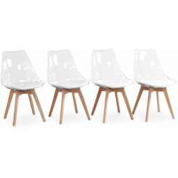 Lot de 4 chaises scandinaves - Lagertha - pieds bois, fauteuils 1 place, coussin blanc, coque