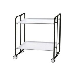 Don Hierro - Table roulante pliante bauhaus, 2 plateaux, châssis noir - Blanc