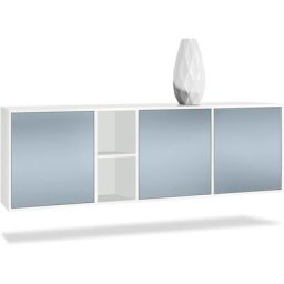Buffet Commode Dressoir Crédence led Cuba Blanc mat - Haute brillance - Portes en Denim sans