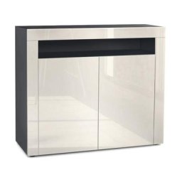 Commode Armoire Dressoir Crédence Valencia Noir, haute brillance & tons naturels - Crème haute