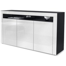 Vladon Buffet Commode Dressoir Crédence Valencia Noir, haute brillance & tons naturels - Blanc
