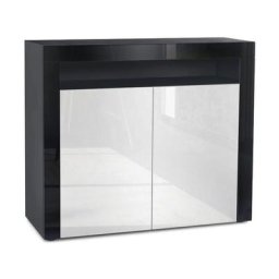 Commode Armoire Dressoir Crédence Valencia Noir, haute brillance & tons naturels - Blanc haute