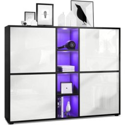 Buffet haut Armoire Cabinet Commode Cuba V3 Noir mat - haute brillance - Portes en Blanc laqué
