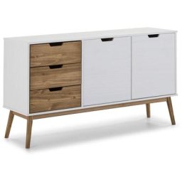 Buffet java 2 portes et 3 tiroirs blanc et cire - blanc et cire