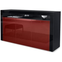 Buffet Commode Dressoir Crédence Valencia Noir, haute brillance & tons naturels - Bordeaux haute