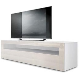 Armoire basse Meuble tv Valencia en Blanc mat - haute brillance & tons naturels - Crème haute