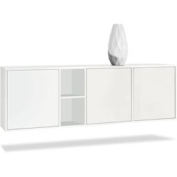 Buffet Commode Dressoir Crédence led Cuba Blanc mat - Haute brillance - Portes en Blanc mat sans