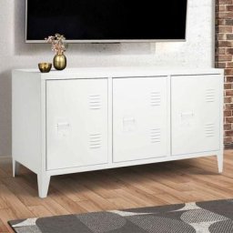 Buffet bas ester 3 portes métal blanc design industriel - Blanc