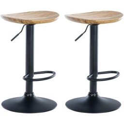 CLP - Lot de 2 Tabourets de bar Skelde avec assise en bois Pied en Métal nature