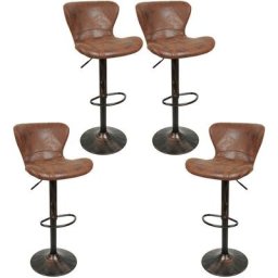 Lot de 4 Tabouret de Bar Vintage, Chaise de Cuisine, Assise Rembourrée en Similicuir de Haute