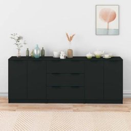 Lot de 3 Buffet - Armoire de rangement Enfilade Noir Bois d'ingénierie BV330758 Bonnevie Noir