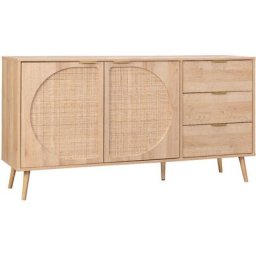 Alice's Garden - Buffet de rangement. Eva. décor bois et cannage arrondi. 2 portes 3 tiroirs l 150