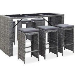 Ensemble Table de bar + 6 Chaises de bar de jardin - Table Haute avec 6 Tabourets et coussins