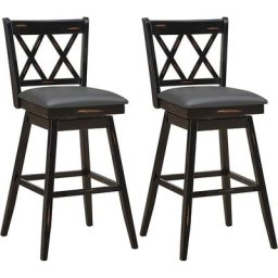 Lot de 2 Tabourets de Bar en Bois d'Hevea avec Coussin Rembourre d'Eponge, Chaise de Bar Rotative a