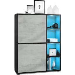 Buffet haut Armoire Cabinet Commode Cuba Noir mat - haute brillance - Portes en Aspect Béton Oxyde