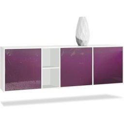 Buffet Commode Dressoir Crédence led Cuba Blanc mat - Haute brillance - Portes en Mûre laqué haute