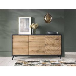Peter - buffet bas - bois et noir - 154 cm - style industriel - noir / bois - Noir / Bois