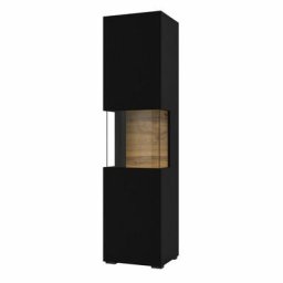 Vitrine 1 porte partiellement vitrée collection eva. Couleur noir et chêne. - Noir