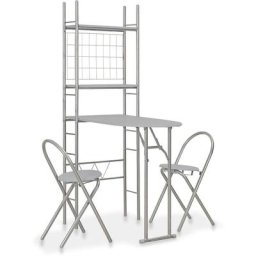 Ensemble à dîner pliant 3 pcs et étagère de rangement mdf acier Vidaxl gris et argenté