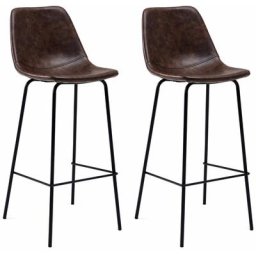Happy Garden - Lot de 2 tabourets de bar vintage lucien marron - Hauteur d'assise 75cm - Marron