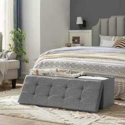 Songmics - Banc Coffre de Rangement Pouf Pliable Grand pour 3 Personnes Tissu en Lin 110 x 38 x 38