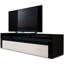 Armoire basse Meuble tv Valencia en Noir mat - haute brillance & tons naturels - Crème haute