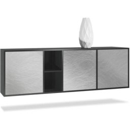 Vladon Buffet Commode Dressoir Crédence LED Cuba Noir mat - Haute brillance - Portes en Metal rêche