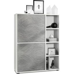 Buffet haut Armoire Cabinet Commode Cuba Blanc mat - haute brillance - Portes en Metal rêche sans