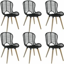 Chaises de salle à manger 6 pcs Noir Rotin naturel Vidaxl Noir