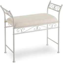 Tabouret banc de chambre Shabby Chic en fer et coton blanc