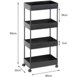 Bathrins - Chariot de Service /Desserte de Cuisine à Roulettes en Acier inox -4 Niveaux Pour
