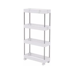 Secury-t - Desserte à roulettes, Chariot de Rangement, Étagère Roulante, 4 Niveaux, Mince, Blanc
