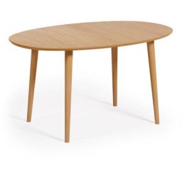Table extensible Oqui ovale en placage de chêne et pieds en bois massif Ø140 (220) x 90 cm