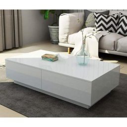 Table Basse de Salon avec 4 Tiroirs Table de Salon Moderne Blanche, Laquée Brillante, Table de