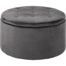Reece Pouf en velours, Ø60cm, avec compartiement de rangement, gris. - Grise