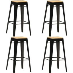 Tabourets de bar lot de 4 noir bois de manguier massif Vidaxl Noir