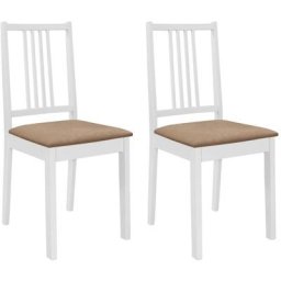 Chaises à manger avec coussins lot de 2 blanc bois solide Vidaxl white and cream