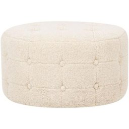 Ottoman 30 x 55 cm Rond à Capitons en Velours Beige Bouclé Rembourré Chic Tampa - Beige