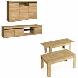 Ensemble Naturale - Salon, Salle à manger - Buffet + Meuble tv 160cm + Table extensible