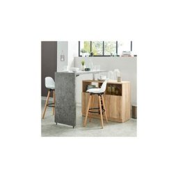 Table de bar poly effet bois et béton pivotante 126 à 191cm - Bois